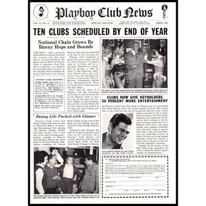 1963 April Playboy Club News Vintage Print Ad Newspaper Style Front Page Photo
